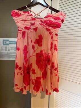 SHEIN Pink Pleated Floral Sundress